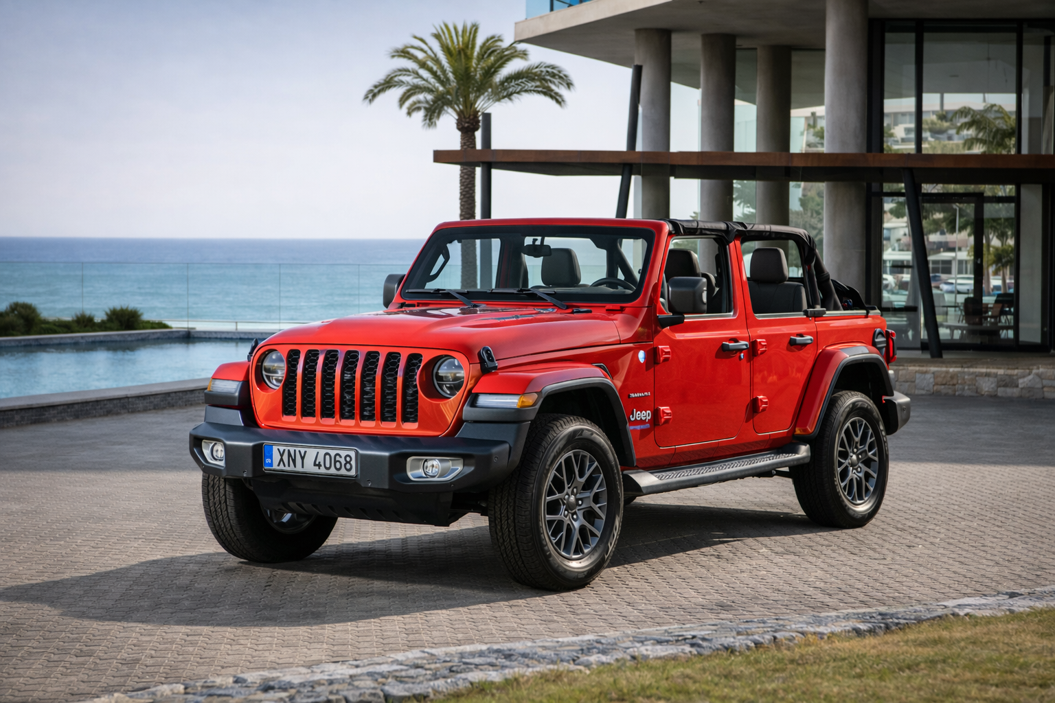 Jeep Wrangler 5 persons hybrid cabrio rental in Crete